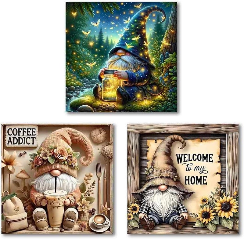 Tiwabb 3 Pack Gnome Stamped Cross Stitch Kits for Adults - Embroidery Kits for Beginners Adults,11 CT Patterns Dimensions Counted Cross Stitch Kits for Adults Arts Craft 12x12 inch - Image 1